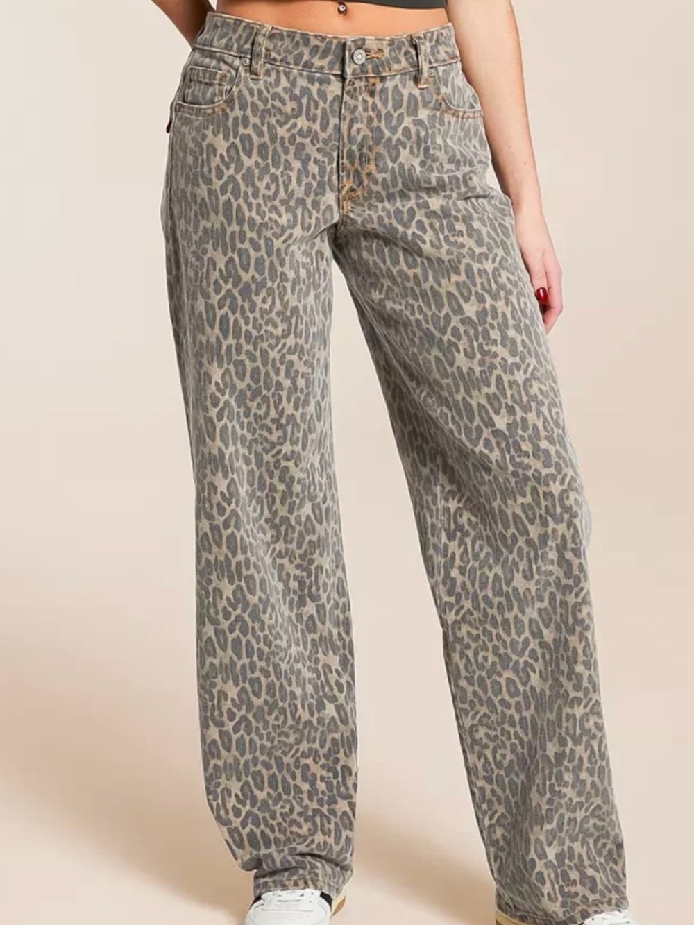 Hidden Alyx Cheetah Print Low Slung Baggy Stretch Jean